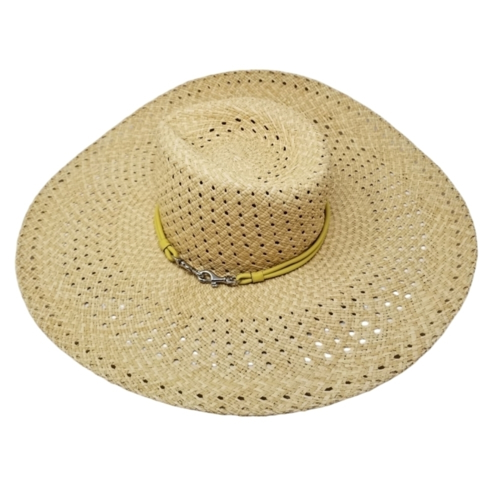 Coach Tan Straw Hat with Yellow Band